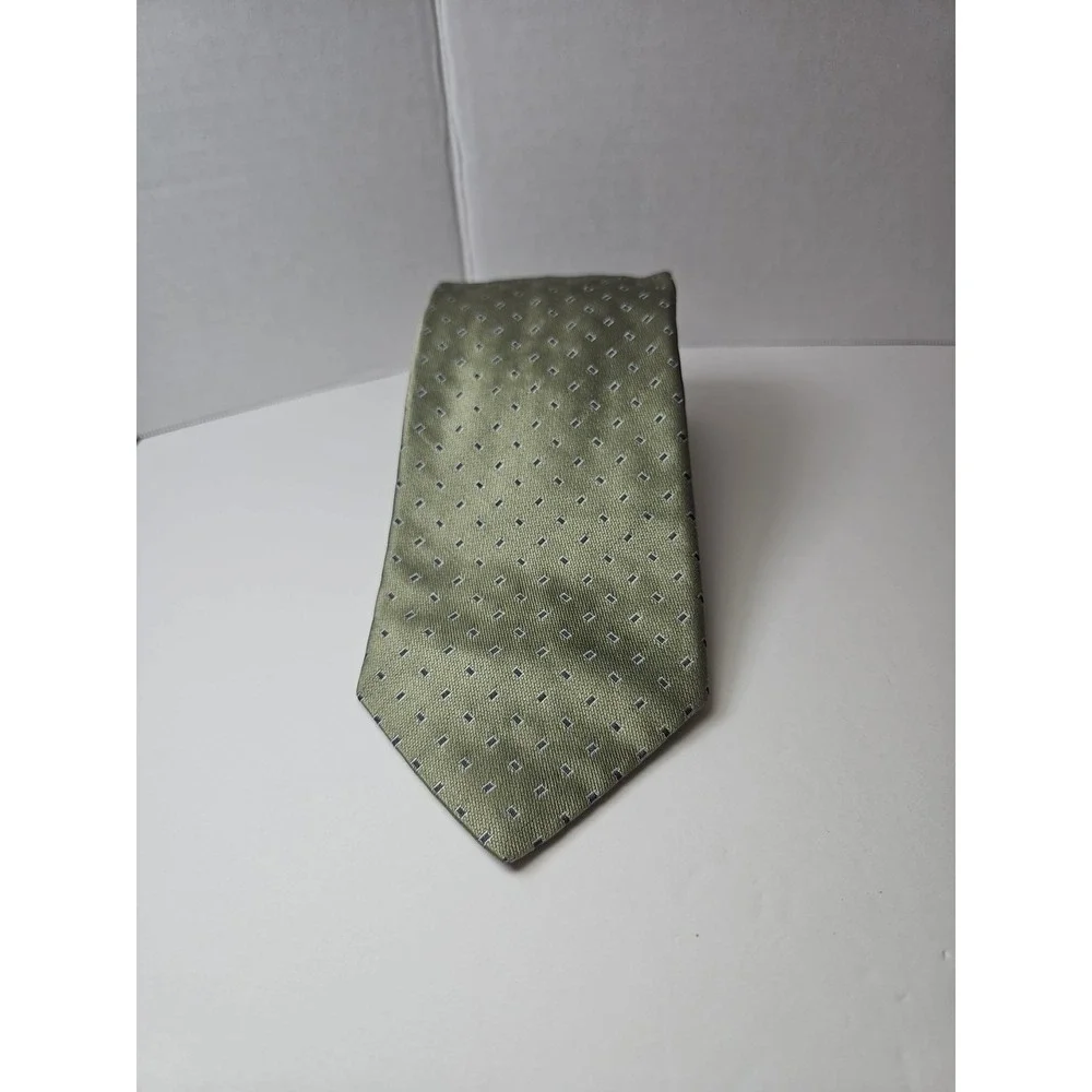 Calvin Klein Silk Tie Woven Green Geometric‎ 100% Skill